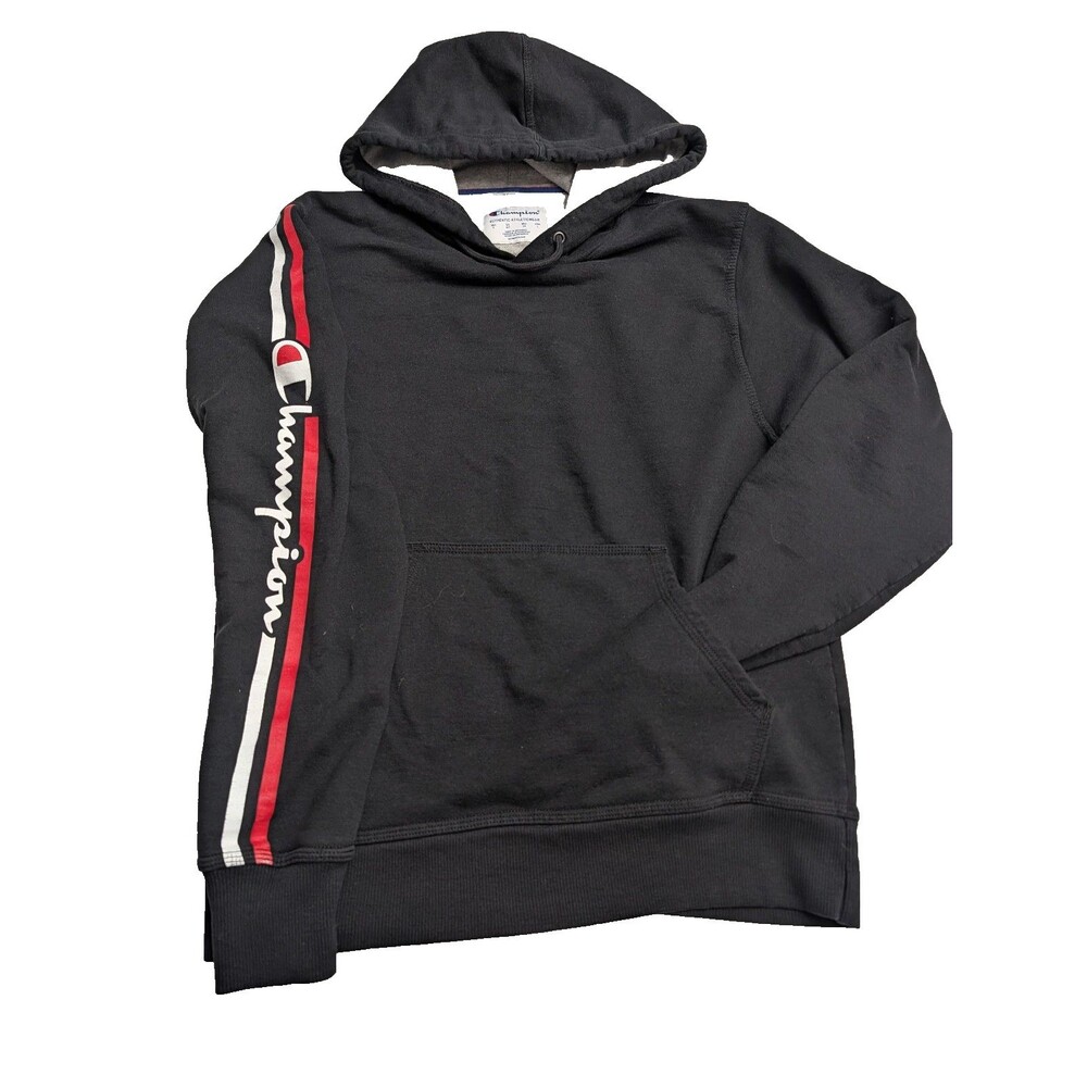 Champion Authentic Athleticwear Black Hoodie Men's Sleeve Logo Sweatshirt L